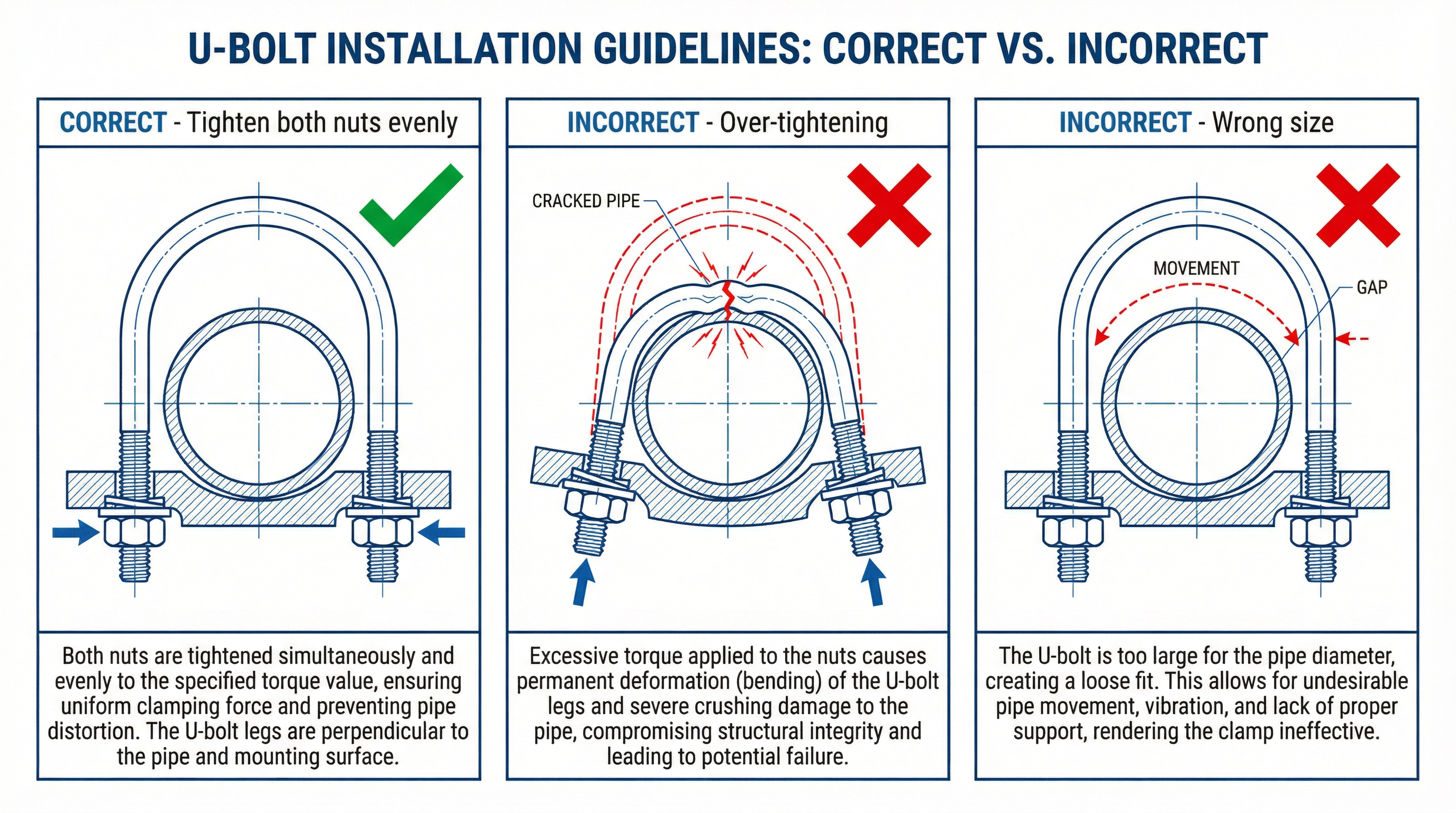U-Bolt Correct vs Incorrect Installation