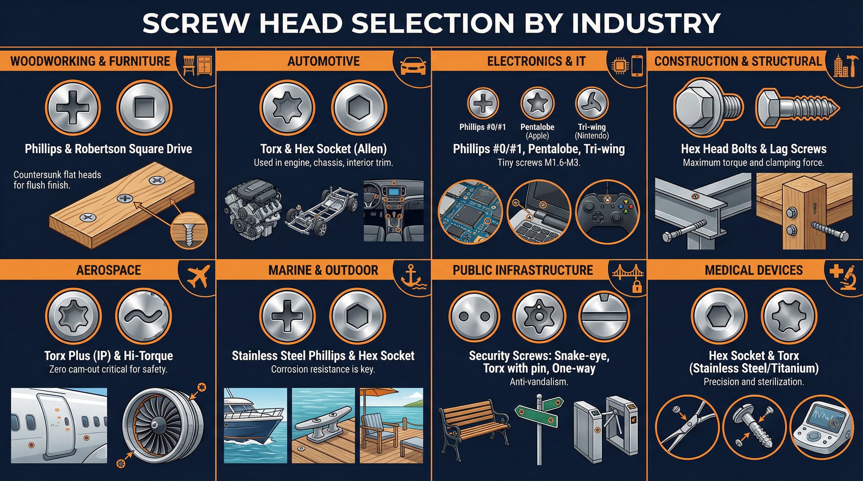 screw head applications by industry