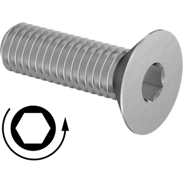 0306FA00001 Left-Hand-Thread Stainless Steel Hex-Drive Flat Head Screws